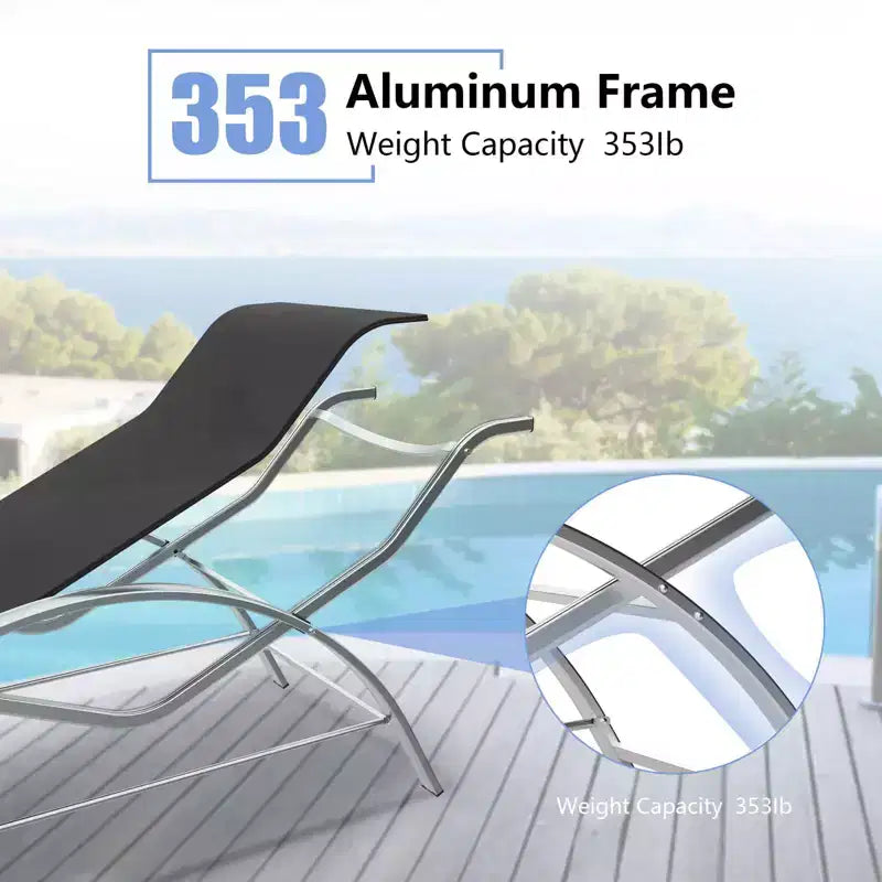 Ensemble de 3 chaises longues d'extérieur en aluminium, avec table, pour piscine, jardin et plage - Fauteuils inclinables