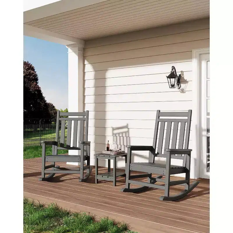 Fauteuil à bascule d'extérieur TROPOW, chaise à bascule en plastique HDPE résistant aux intempéries avec larges accoudoirs, fauteuil classique pour brasero pour porche, terrasse, pelouse, jardin
