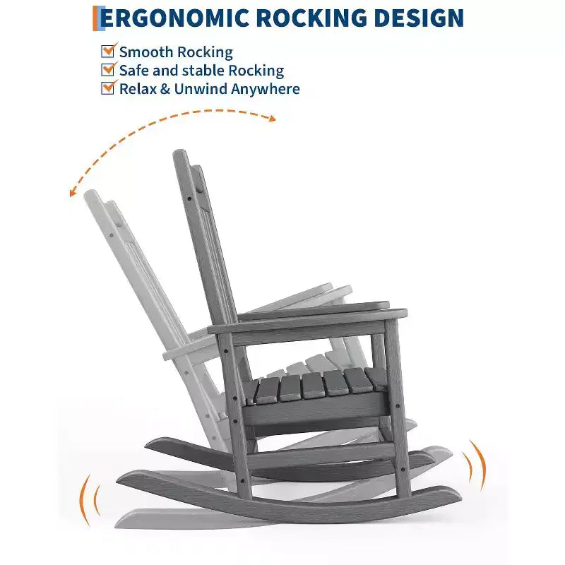 Fauteuil à bascule d'extérieur TROPOW, chaise à bascule en plastique HDPE résistant aux intempéries avec larges accoudoirs, fauteuil classique pour brasero pour porche, terrasse, pelouse, jardin