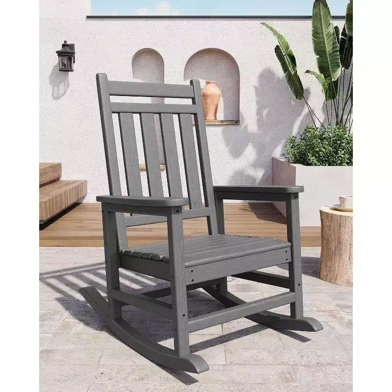 Fauteuil à bascule d'extérieur TROPOW, chaise à bascule en plastique HDPE résistant aux intempéries avec larges accoudoirs, fauteuil classique pour brasero pour porche, terrasse, pelouse, jardin