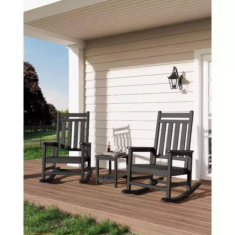 Fauteuil à bascule d'extérieur TROPOW, chaise à bascule en plastique HDPE résistant aux intempéries avec larges accoudoirs, fauteuil classique pour brasero pour porche, terrasse, pelouse, jardin