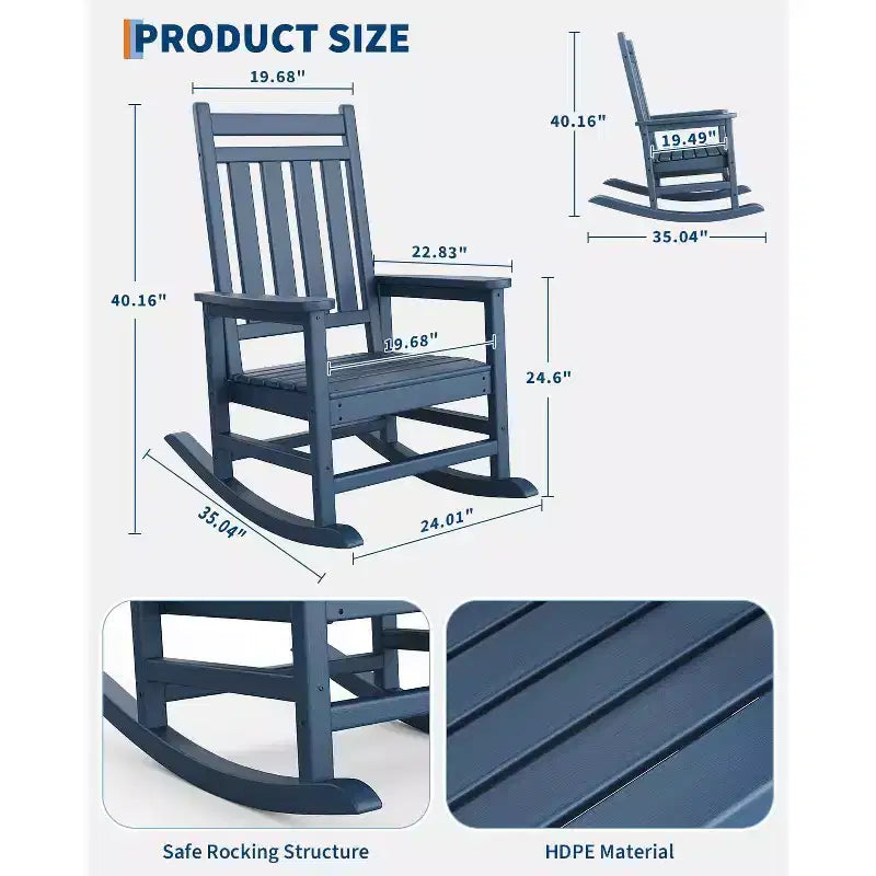 Fauteuil à bascule d'extérieur TROPOW, chaise à bascule en plastique HDPE résistant aux intempéries avec larges accoudoirs, fauteuil classique pour brasero pour porche, terrasse, pelouse, jardin
