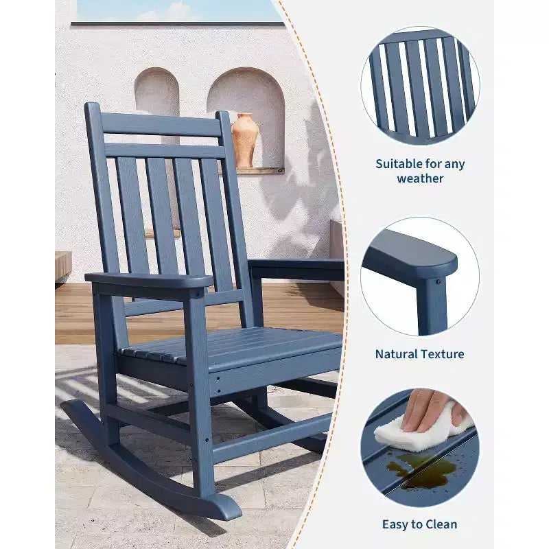 Fauteuil à bascule d'extérieur TROPOW, chaise à bascule en plastique HDPE résistant aux intempéries avec larges accoudoirs, fauteuil classique pour brasero pour porche, terrasse, pelouse, jardin