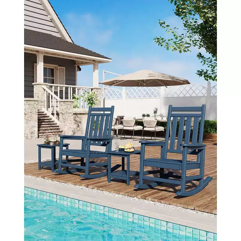 Fauteuil à bascule d'extérieur TROPOW, chaise à bascule en plastique HDPE résistant aux intempéries avec larges accoudoirs, fauteuil classique pour brasero pour porche, terrasse, pelouse, jardin
