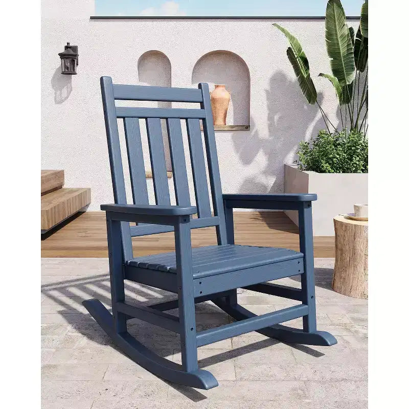 Fauteuil à bascule d'extérieur TROPOW, chaise à bascule en plastique HDPE résistant aux intempéries avec larges accoudoirs, fauteuil classique pour brasero pour porche, terrasse, pelouse, jardin