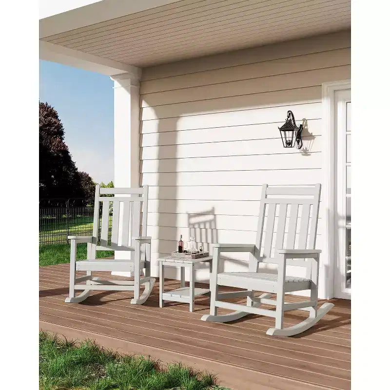 Fauteuil à bascule d'extérieur TROPOW, chaise à bascule en plastique HDPE résistant aux intempéries avec larges accoudoirs, fauteuil classique pour brasero pour porche, terrasse, pelouse, jardin