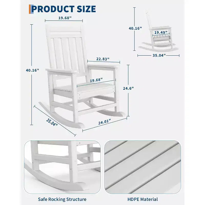 Fauteuil à bascule d'extérieur TROPOW, chaise à bascule en plastique HDPE résistant aux intempéries avec larges accoudoirs, fauteuil classique pour brasero pour porche, terrasse, pelouse, jardin