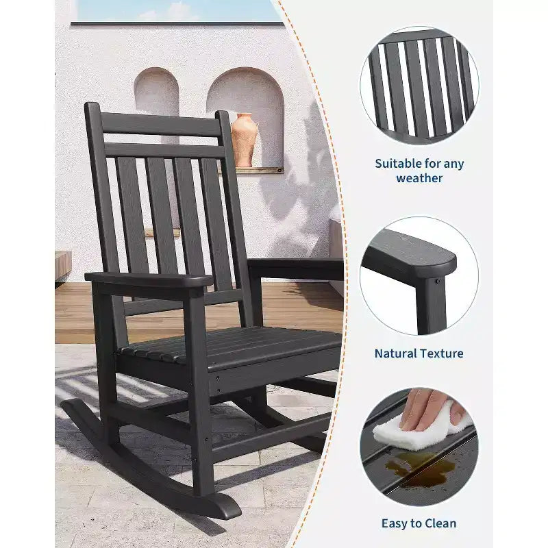 Fauteuil à bascule d'extérieur TROPOW, chaise à bascule en plastique HDPE résistant aux intempéries avec larges accoudoirs, fauteuil classique pour brasero pour porche, terrasse, pelouse, jardin