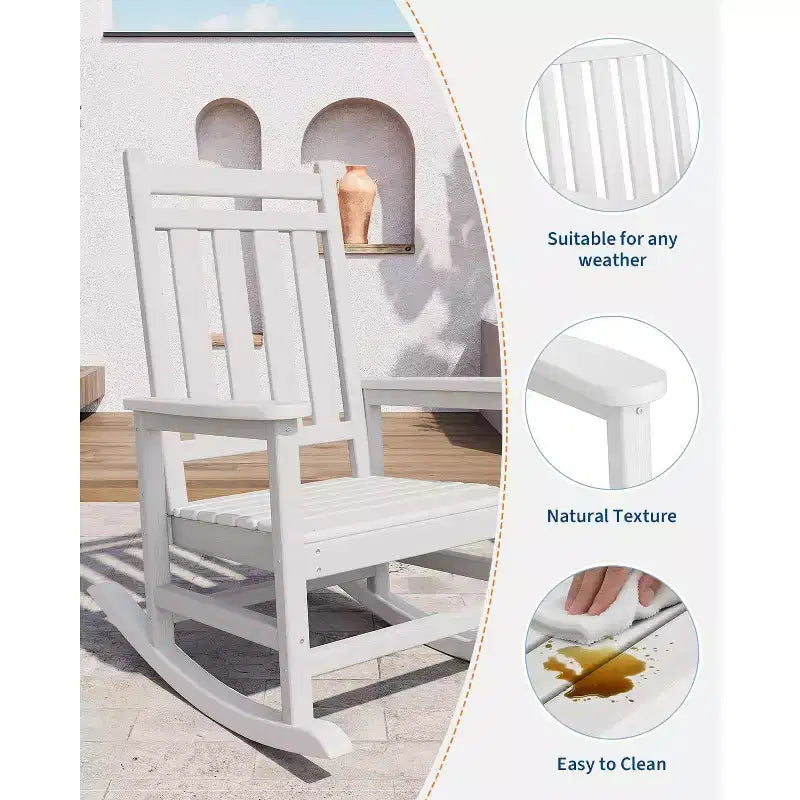 Fauteuil à bascule d'extérieur TROPOW, chaise à bascule en plastique HDPE résistant aux intempéries avec larges accoudoirs, fauteuil classique pour brasero pour porche, terrasse, pelouse, jardin