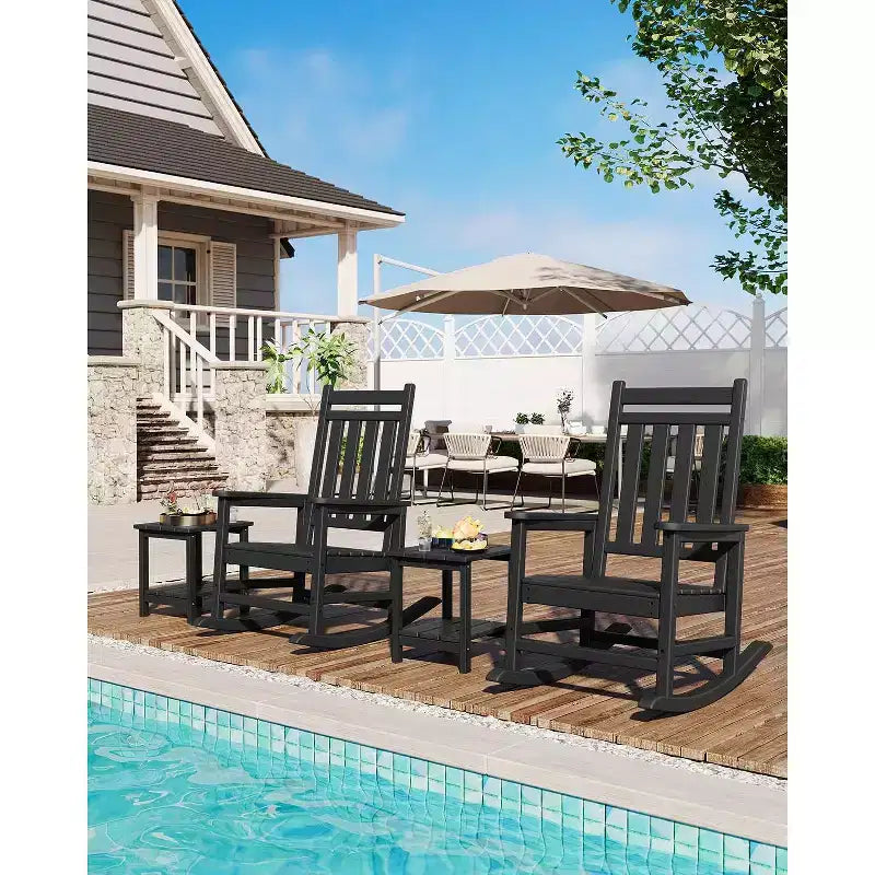 Fauteuil à bascule d'extérieur TROPOW, chaise à bascule en plastique HDPE résistant aux intempéries avec larges accoudoirs, fauteuil classique pour brasero pour porche, terrasse, pelouse, jardin