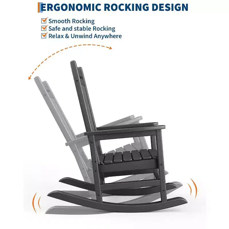 Fauteuil à bascule d'extérieur TROPOW, chaise à bascule en plastique HDPE résistant aux intempéries avec larges accoudoirs, fauteuil classique pour brasero pour porche, terrasse, pelouse, jardin