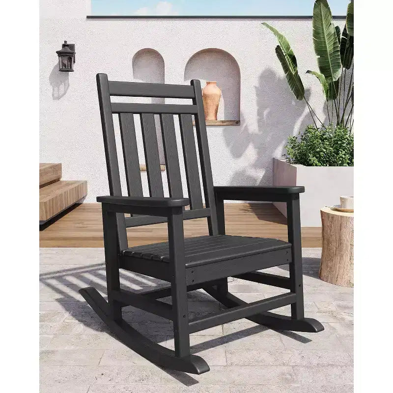 Fauteuil à bascule d'extérieur TROPOW, chaise à bascule en plastique HDPE résistant aux intempéries avec larges accoudoirs, fauteuil classique pour brasero pour porche, terrasse, pelouse, jardin