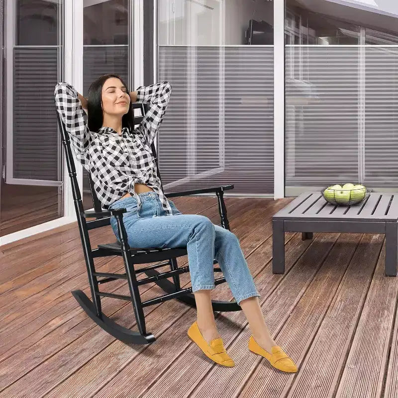 Chaise à bascule en bois VINGLI pour l'extérieur, fauteuils à bascule de patio avec dossier haut