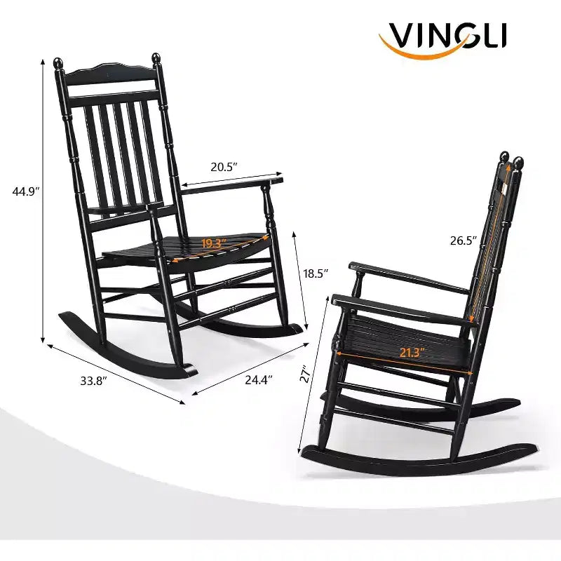 Chaise à bascule en bois VINGLI pour l'extérieur, fauteuils à bascule de patio avec dossier haut