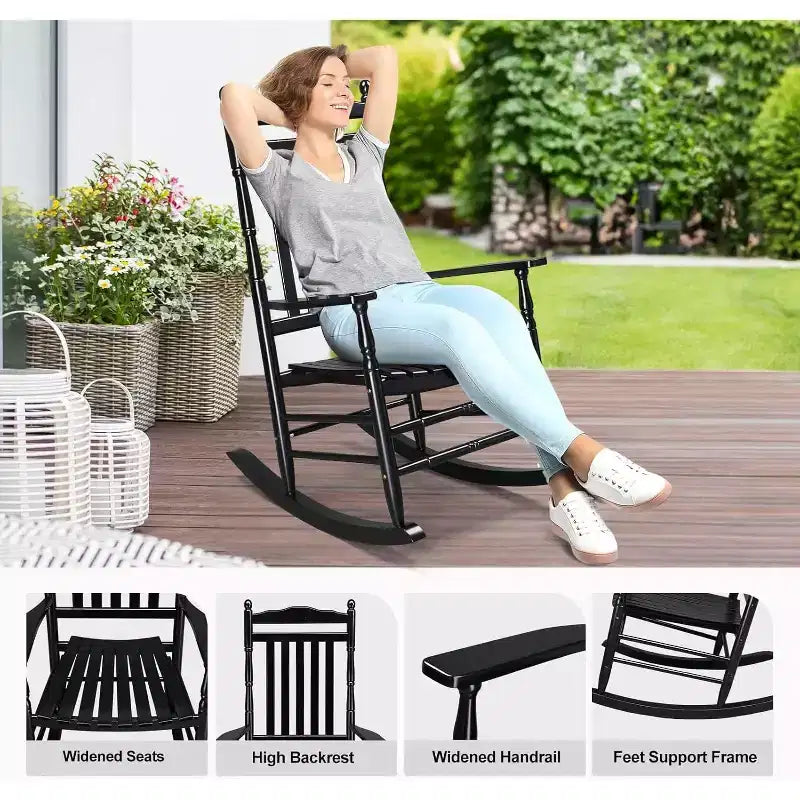 Chaise à bascule en bois VINGLI pour l'extérieur, fauteuils à bascule de patio avec dossier haut