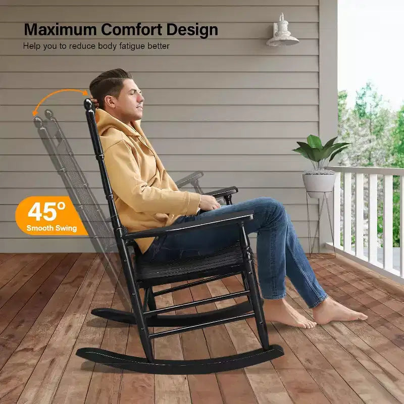 Chaise à bascule en bois VINGLI pour l'extérieur, fauteuils à bascule de patio avec dossier haut