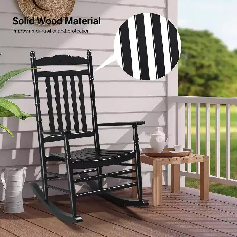 Chaise à bascule en bois VINGLI pour l'extérieur, fauteuils à bascule de patio avec dossier haut