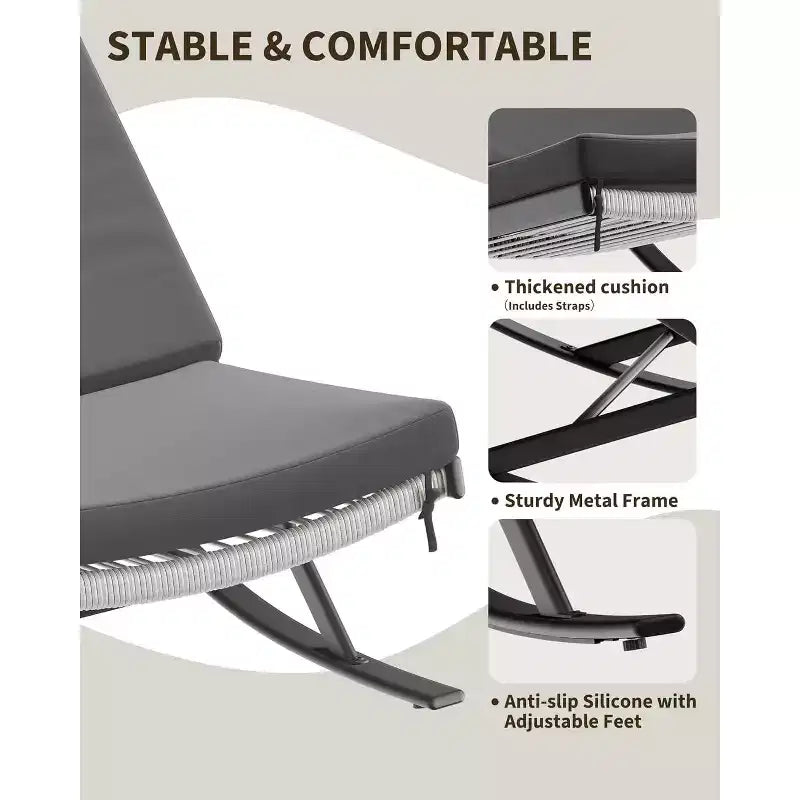 Fauteuil Papasan à bascule Summit Adventure pour l'extérieur, la terrasse et l'intérieur avec coussin - Gris