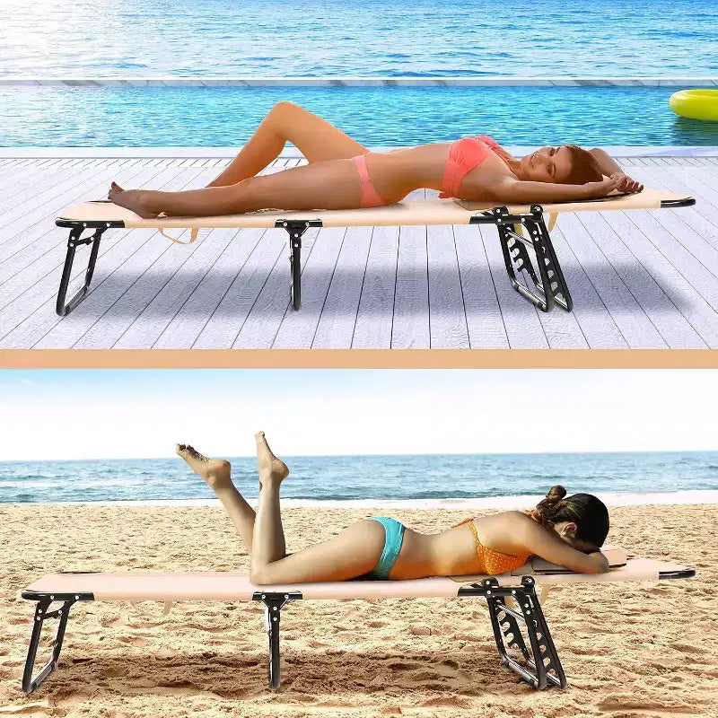Chaise de plage pliante 5 positions Summit Adventure - Oreiller rembourré et capacité de 150 kg, aucun assemblage requis (beige)