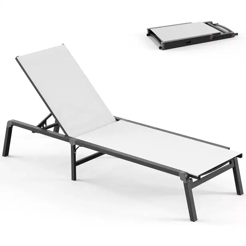 Summit Adventure Outdoor Chaise Lounge Chair - Foldable Aluminum Recliner 5 Positions, No Assembly Needed for Pool/Beach