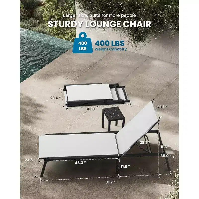 Chaise longue d'extérieur Summit Adventure - Transat inclinable pliable en aluminium 5 positions, aucun assemblage requis pour piscine/plage
