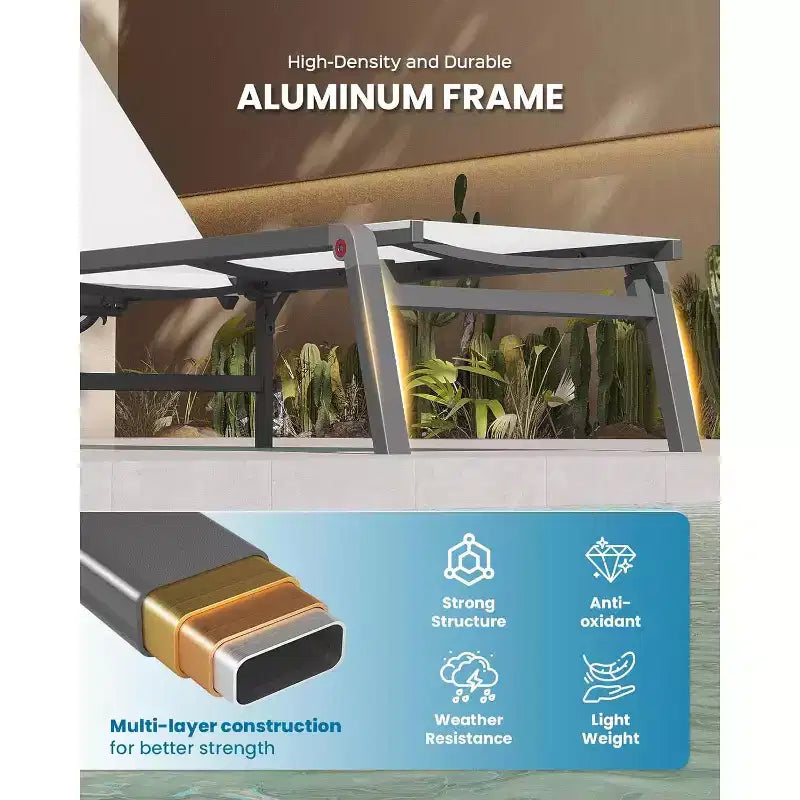 Chaise longue d'extérieur Summit Adventure - Transat inclinable pliable en aluminium 5 positions, aucun assemblage requis pour piscine/plage