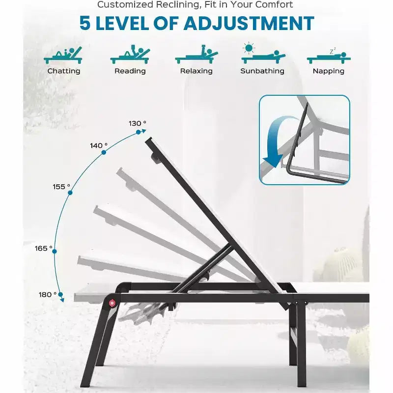 Chaise longue d'extérieur Summit Adventure - Transat inclinable pliable en aluminium 5 positions, aucun assemblage requis pour piscine/plage