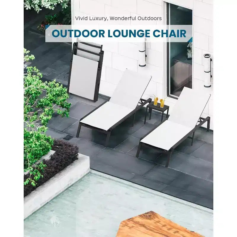Chaise longue d'extérieur Summit Adventure - Transat inclinable pliable en aluminium 5 positions, aucun assemblage requis pour piscine/plage