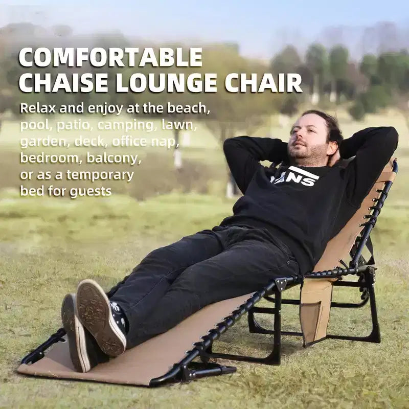 Chaise longue pliante robuste Summit Adventure 400 lb – inclinable réglable avec oreiller pour patio, piscine et camping (beige)