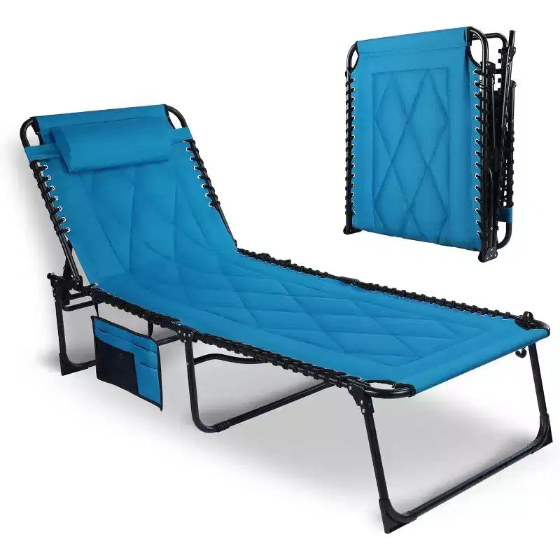 Summit Adventure Oversized Foldable Chaise Lounge with Cushion  Reclining Camping Cot for Indoor & Outdoor Use  Patio, Backyard, Beach