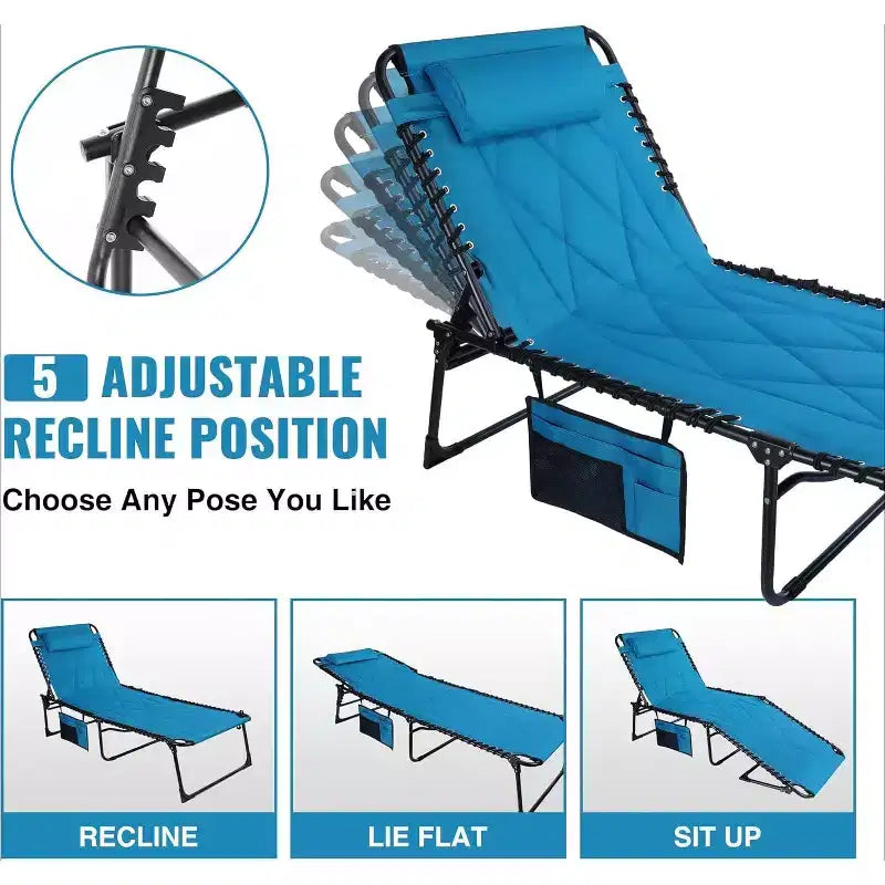 Chaise longue pliable surdimensionnée Summit Adventure avec coussin, lit de camping inclinable pour utilisation intérieure et extérieure, patio, jardin, plage