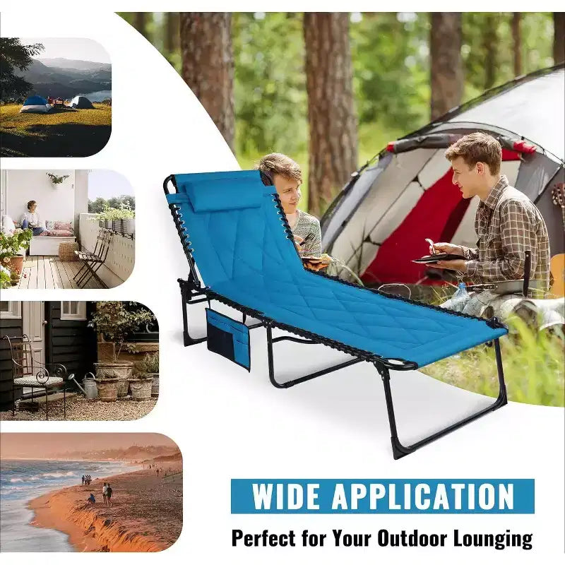 Chaise longue pliable surdimensionnée Summit Adventure avec coussin, lit de camping inclinable pour utilisation intérieure et extérieure, patio, jardin, plage