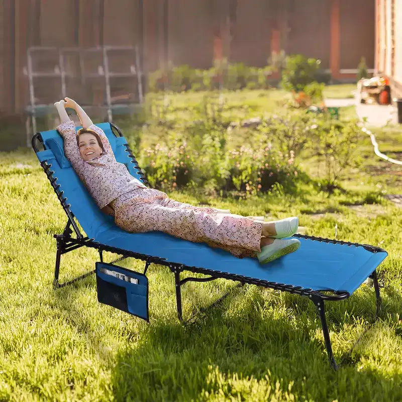 Chaise longue pliable surdimensionnée Summit Adventure avec coussin, lit de camping inclinable pour utilisation intérieure et extérieure, patio, jardin, plage