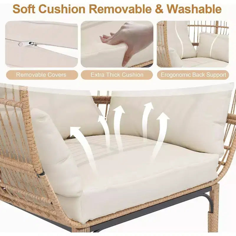 Chaise en osier GutoWave, fauteuil surdimensionné pour l'intérieur et l'extérieur, pour patio, jardin, salon, avec 5 coussins, cadre en acier