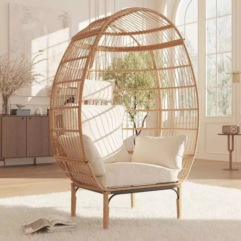 Chaise en osier GutoWave, fauteuil surdimensionné pour l'intérieur et l'extérieur, pour patio, jardin, salon, avec 5 coussins, cadre en acier