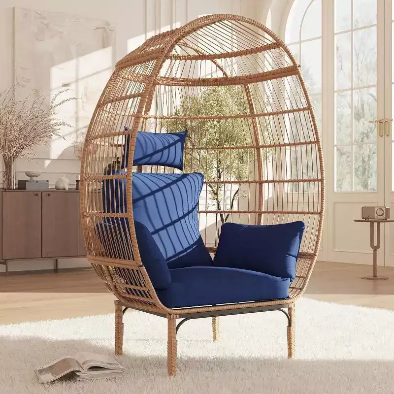 Chaise en osier GutoWave, fauteuil surdimensionné pour l'intérieur et l'extérieur, pour patio, jardin, salon, avec 5 coussins, cadre en acier