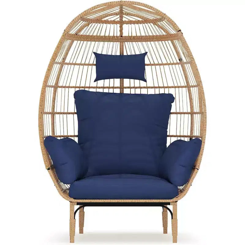 GustoWave Wicker Egg Chair,Oversized Indoor Outdoor Lounger for Patio for Backyard, Living Room, w/5 Cushions, Steel Frame