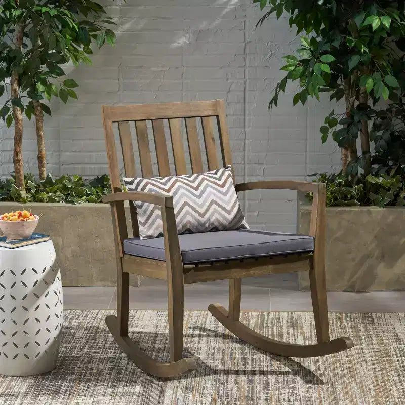 GDFStudio Priya Outdoor Acacia Wood Rocking Chair with Cushion