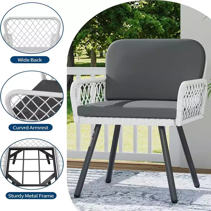 GustoWave Lot de 2 chaises de salle à manger de patio, Fauteuils de porche avec coussins pour l'intérieur, le jardin, le balcon, la terrasse, l'arrière-cour