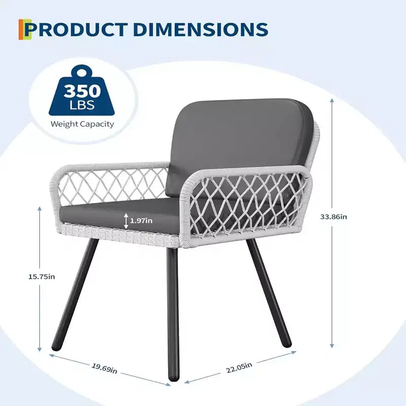 GustoWave Lot de 2 chaises de salle à manger de patio, Fauteuils de porche avec coussins pour l'intérieur, le jardin, le balcon, la terrasse, l'arrière-cour