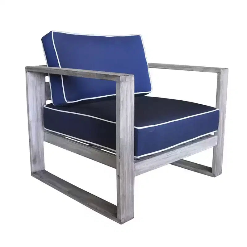Courtyard Casual Driftwood Gray Teak Modern North Shore Outdoor Club Chair with Cushions