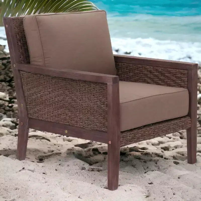 Fauteuil club Courtyard Casual Buena Vista II en eucalyptus teinté, à monter (KD), tissu Sunbrella
