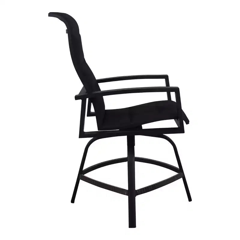 Tabouret de bar pivotant rembourré Horizon Balcony avec élingue, cadre en aluminium laqué.