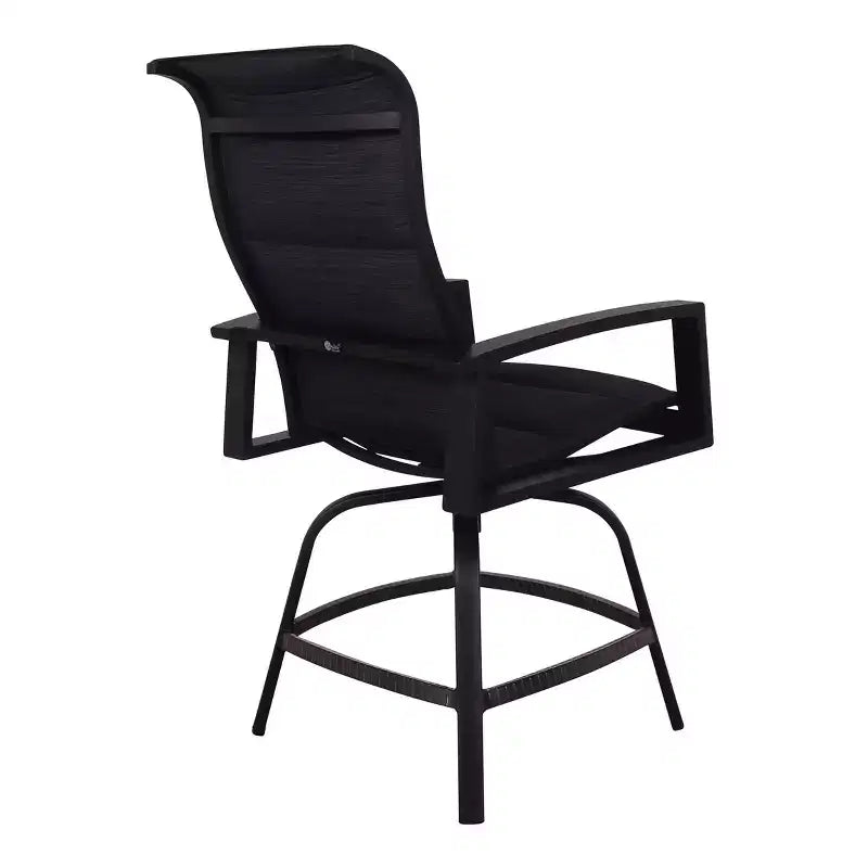 Tabouret de bar pivotant rembourré Horizon Balcony avec élingue, cadre en aluminium laqué.