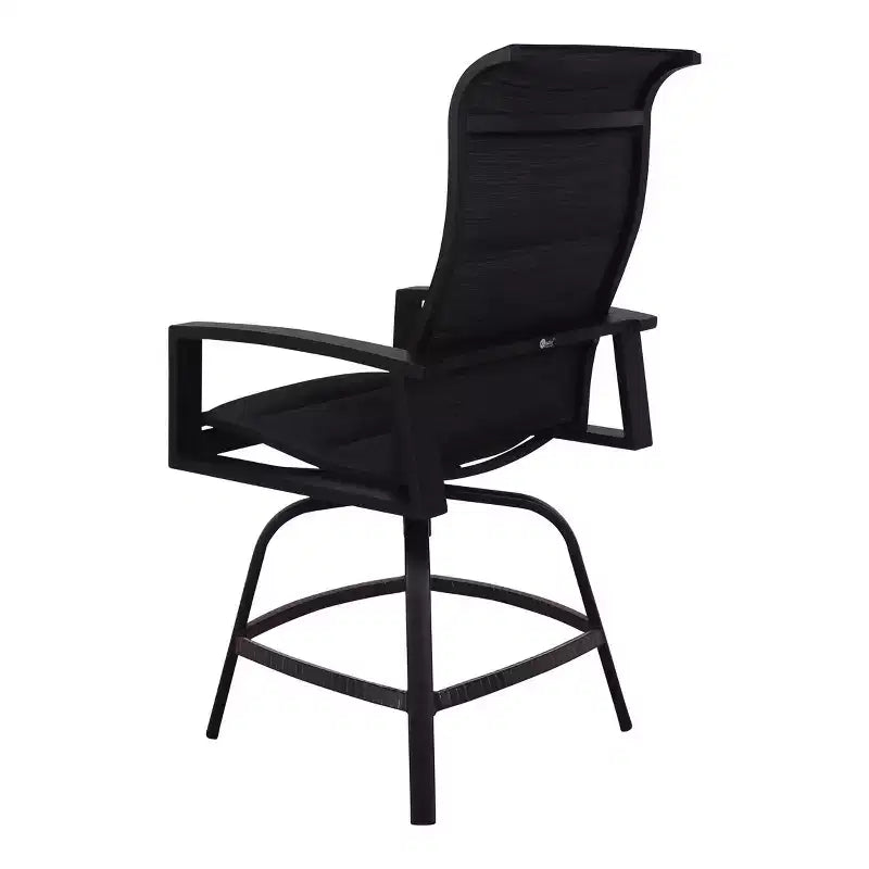 Tabouret de bar pivotant rembourré Horizon Balcony avec élingue, cadre en aluminium laqué.
