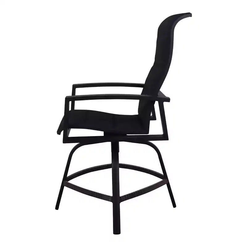 Tabouret de bar pivotant rembourré Horizon Balcony avec élingue, cadre en aluminium laqué.
