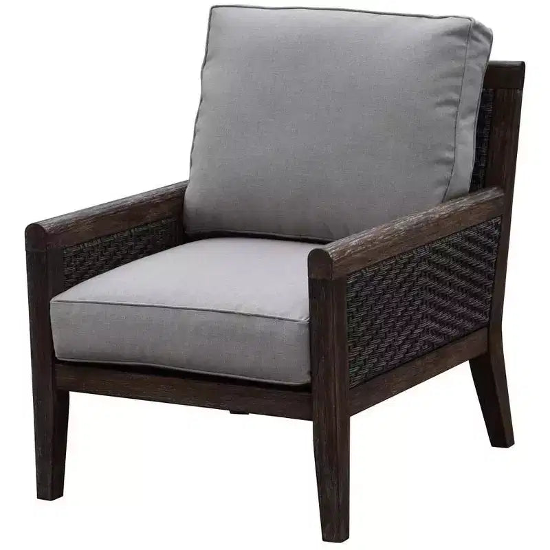 Courtyard Casual Bermuda FSC Teak Club Chair FSC Teak Rustic Taupe Stain with Weathered Gray Wicker Fully Assembled