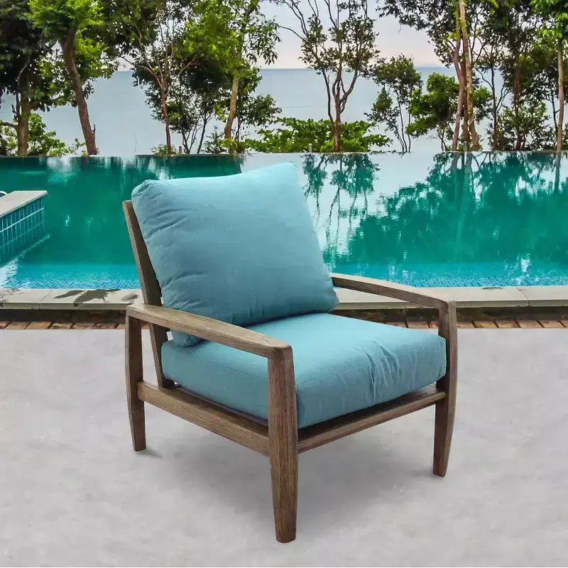 Fauteuil de jardin décontracté Avalon en teck FSC, teck avec finition gris chiné, toile tendue sous coussin pour plus de confort, tissu Sunbrella