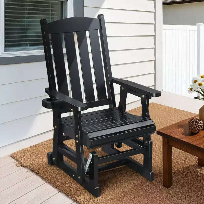 Karl Home | Fauteuil à bascule pour terrasse en bois massif de 32 po avec porte-gobelet