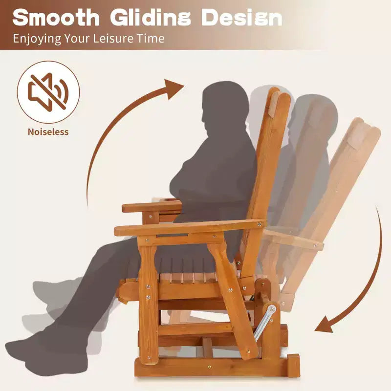Karl Home | Fauteuil à bascule pour terrasse en bois massif de 32 po avec porte-gobelet